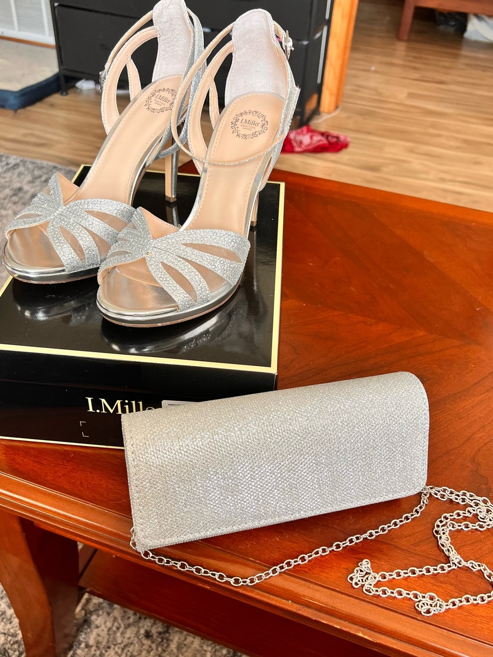 I.Miller Silver Glitter Heels with Matching Evening Clutch
